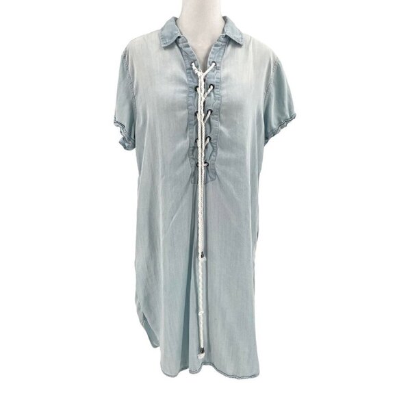 *Rails Chambray Lace Front Tunic Shirt Dress Light Wash 100% Tencel size Medium - Picture 1 of 8
